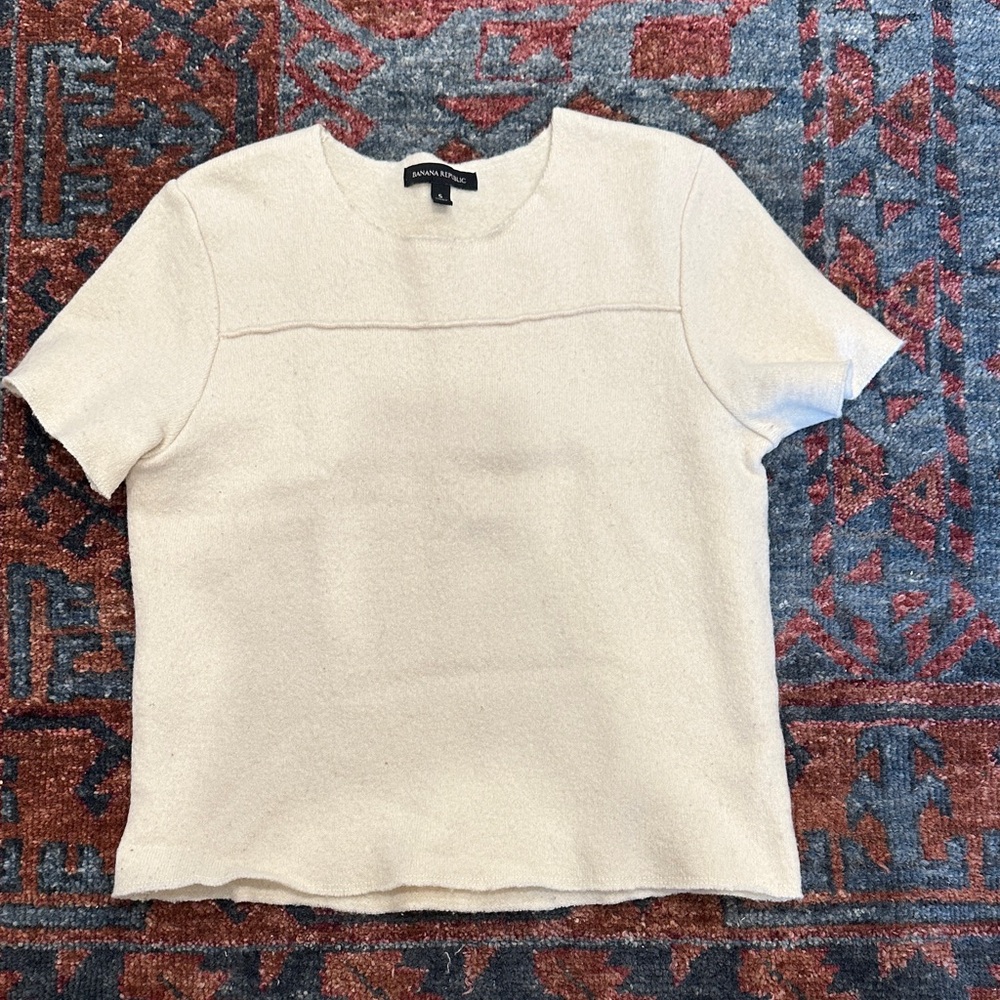 Banana Republic 100% Boiled Wool Cream Short Sleeve Top